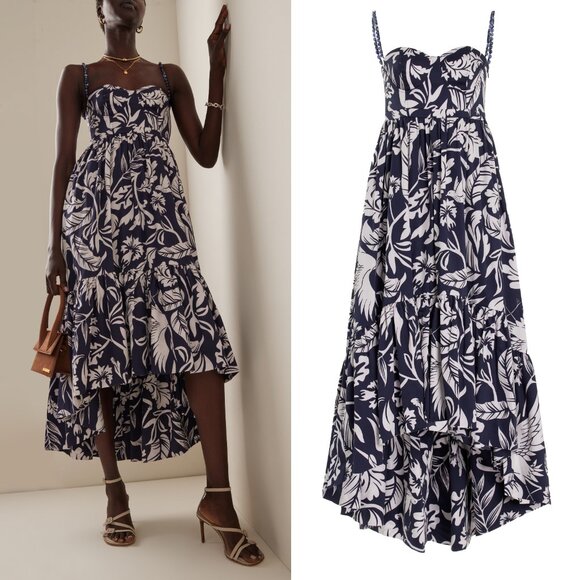 Andres Otalora Atlantico Cotton Poplin Midi Dress In Navy Print 8 - Picture 1 of 12